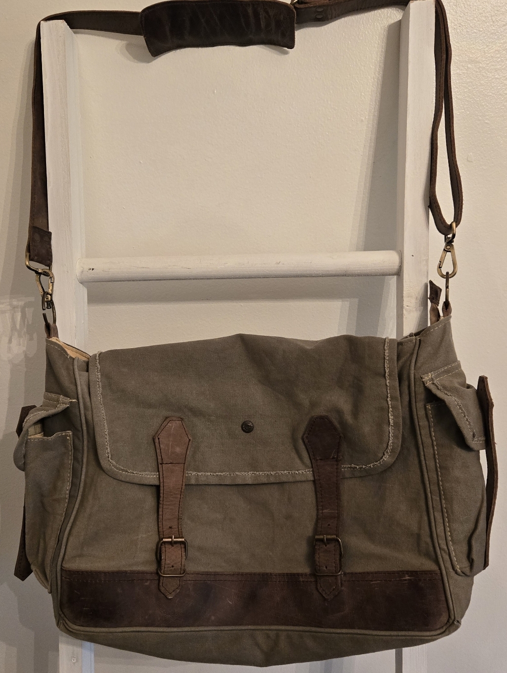 Vintage Addiction Recycled Canvas Leather Crossbody Messenger Bag Unisex